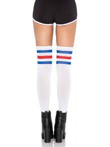Leg Avenue Women's Three Stripes Athletic Ribbed Thigh High Socks - 霓虹綠 - 查看 8