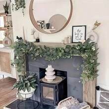 3pcs Simulation Eucalyptus Wreath, Artificial Eucalyptus And Willow Vines With White Flowers, Fake Green Plant Rattan For Wedding Decor, Home Decor, Garden Decor, Rome Decor, Wall Decor And Birthday Decorations - Versatile Hanging Plant For Tabletop, Wall And Party