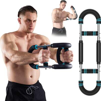 Arm Rotation Trainer 60-130 Lbs Adjustable Portable Chest Gym Equipment - 3 Intensity Levels, Detachable Design, Suitable For Home Gym, Travel And Outdoor Sports - Multi-Muscle Exercise, Ergonomic Non-Slip Handle, Durable Metal Spring (Used), Multi-Function Muscle Trainer, Leather Wrapped Bar