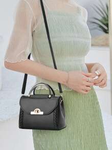 Borsa quadrata piccola da donna di colore unito, borsa a tracolla con manico superiore da donna, mini borsa a tracolla di moda, portafoglio da donna con decorazione fibbia