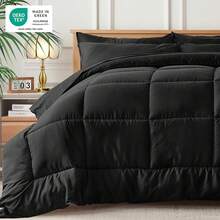 Newspin Queen Bed In A Bag 8 Pieces Comforter Set, Black All Season Bed Set, Queen Bedding Sets With Comforter And Sheets, Pillow Shams, Flat Sheet, Fitted Sheet, Pillowcases And Bed Skirt - 黑色 - 查看 2