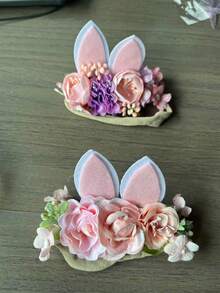 1 件，儿童弹性发圈，复活节兔耳朵婴儿头带，人造花发饰，创意手工发饰