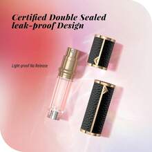 Perfume Travel Refillable Bottle,Genuine Leather Bottom-Filling Fragrances Perfume Atomizer,Mini Cologne Dispenser,Portable Sprayer Pocket Size For Cruise Car Trip Purse Gift 5ml (Black) - 黑色 - 查看 3