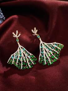 1 pereche de cercei lungi placați cu aur, cu zirconiu cubic verde și albastru, cu design de fustă, pentru femei, accesorii pentru nuntă, logodnă, banchet, petrecere, bal, pentru mirese, domnișoare de onoare, prietene, cadou pentru fiice