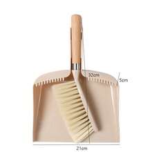 木柄迷你刷小扫帚雕花地板沙发桌子清洁小扫帚簸箕组合套装，密毛木柄羊毛清洁刷，适用于清洁床、沙发、家具、桌面和衣物