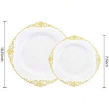Goldgeprägte Platte, weiße Basis mit goldenem geprägtem Drachenrand, elegantes und luxuriöses Geschirr, geeignet für Geburtstag, Hochzeitsfeier und Weihnachtsessen (in verschiedenen Größen für unterschiedliche Anlässe erhältlich)