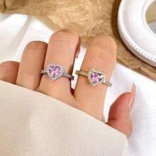1pc Fashionable, Minimalist, Delicate, Elegant & Unique Ins-Style Heart Shaped Rhinestone Engagement/Wedding Ring, Suitable For Everyday Wear And As A Gift For Girlfriend/Wife On Valentine's Day