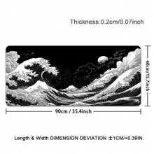 Extra Large Japanese Wave Gaming Mouse Pad - Non-Slip, Washable Rubber Base Desk Mat With Vibrant Black & White Great Wave Off Kanagawa Design, Ideal For Gamers & Professionals, Extra Long & Thick Table Pad, Nonslip Base, Fabric Top