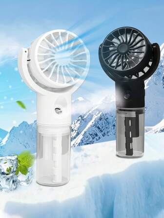 迷你便携式折叠风扇带喷雾加湿器 USB 可充电手持风扇带水雾适用于客厅教室学校卧室办公室户外运动野餐旅行夏季必备海滩度假必备返校用品返校学校造型学院风