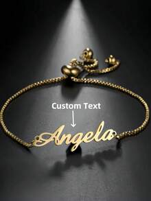 Pulsera personalizada con placa con nombre en forma de corazón de acero inoxidable con caja de regalo, pulsera ajustable con placa personalizada - Accesorio clásico femenino con detalle de corazón, regalo de joyería para mamá, hermana, esposa, novia - Multicolor - Ver 1