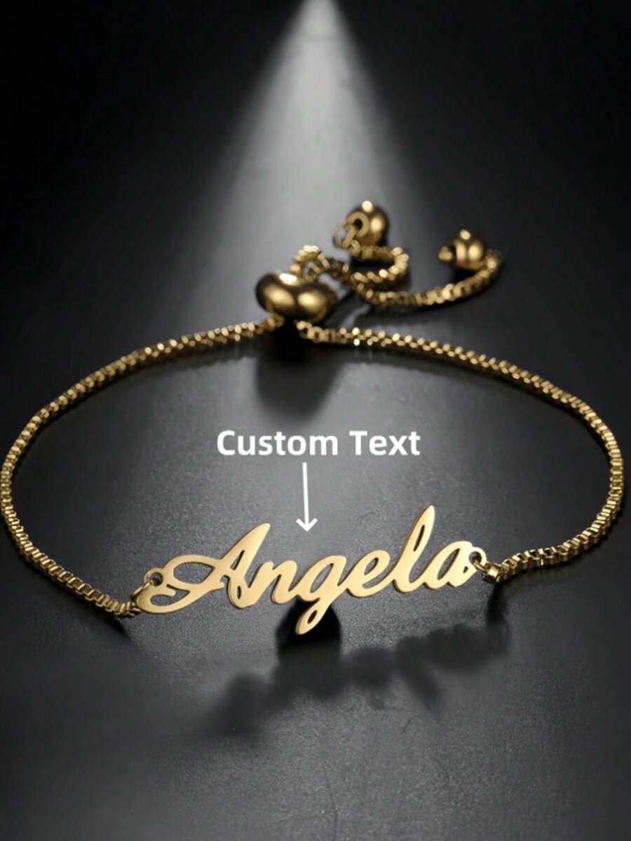 Pulsera personalizada con placa con nombre en forma de corazón de acero inoxidable con caja de regalo, pulsera ajustable con placa personalizada - Accesorio clásico femenino con detalle de corazón, regalo de joyería para mamá, hermana, esposa, novia - Multicolor - Ver 1