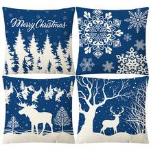 4 piezas de fundas de almohada y silla con estampado de lino navideño, adecuadas para la sala de estar, cama, sofá, decoración del hogar, fundas de cojín minimalistas suaves, no incluye relleno de almohada