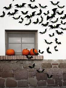 24/48/96 Stück Fledermäuse die im Dunkeln leuchten 3D Fledermaus Ausschnitte, Halloween Dekorationen mit leuchtenden Augen aus Papier, schwarze Plastikaufkleber Fledermäuse für Innen- und Außenbereich gruselig und beängstigend, PVC Fledermäuse für Innen- und Außenbereich Halloween, Halloween Dekorationen, Halloween Außendekorationen, Halloween Party Zubehör