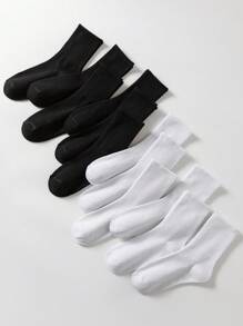 12 Paar Unisex schwarz-weiß gestreifte atmungsaktive feuchtigkeitsableitende Universalsocken für den täglichen Gebrauch