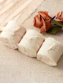 3 rolki wstążki szyfonowej z frędzlami, 1,5 cala szerokości i 21 jardów długości, wstążka szyfonowa z frędzlami, odpowiednia do zaproszeń ślubnych, bukietów ślubnych, pakowania prezentów, rękodzieła, tworzenia kokard, dekoracji imprezowych i wystroju wnętrz.