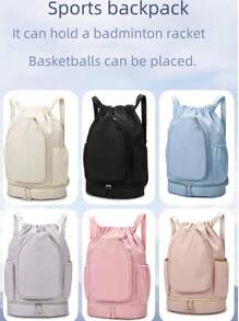 1 pieza Mochila deportiva con separación de húmedo y seco, cierre de cordón, material de nailon, adecuada para natación, playa, vacaciones de verano, puede contener baloncesto, raqueta de bádminton, etc.