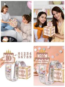 1 Set Rosagold/Schwarz-Gold Geburtstags-Papier-Geldbox + Karte zum Geldkarten-Ziehen, witzige Zieh-Geldgeschenkbox Alles Gute zum Geburtstag Überraschungsgeschenkset für Frauen Männer beste Freunde Freundin Ehefrau Schwester Geburtstagspartys, Schulanfang Valentinstag