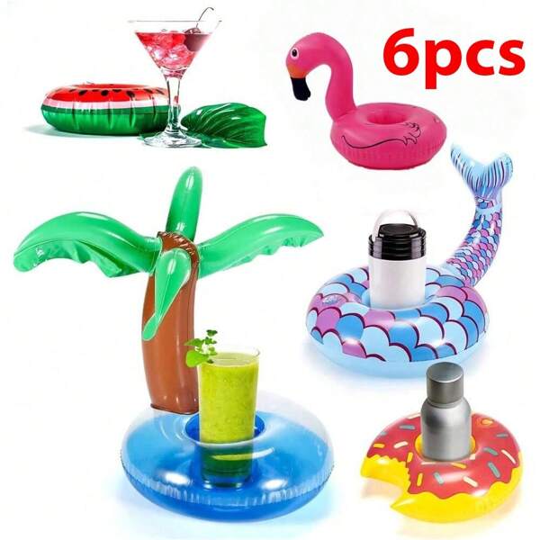 Estante inflable para bebidas, juego de 6 soportes inflables para vasos para piscina, posavasos flotantes, estante flotante inflable para bebidas apropiado para fiestas en piscina durante el verano