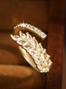 1pc Fantasy Leaf Cubic Zirconia Women Wedding Rings 6 Colors Choice CZ Openable Engagement Ring For For Banquet, Prom, Party Jewelry Gift