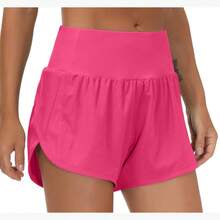 Womens High Waisted Running Shorts Quick Dry Athletic Workout Shorts With Mesh Liner Zipper Pockets Loose Fit - 玫紅色 - 查看 2