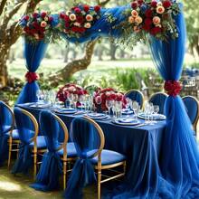 1pc Elegant Navy Blue Sheer Voile Curtain - Wrinkle-Free Transparent Fabric, Suitable For Wedding Arch, Ceremony Backdrop, Reception Decor, Etc. - Multipurpose Polyester Table Runner, Ideal For Parties, Outdoor Events And Holidays, Especially For Christmas & Birthday Parties