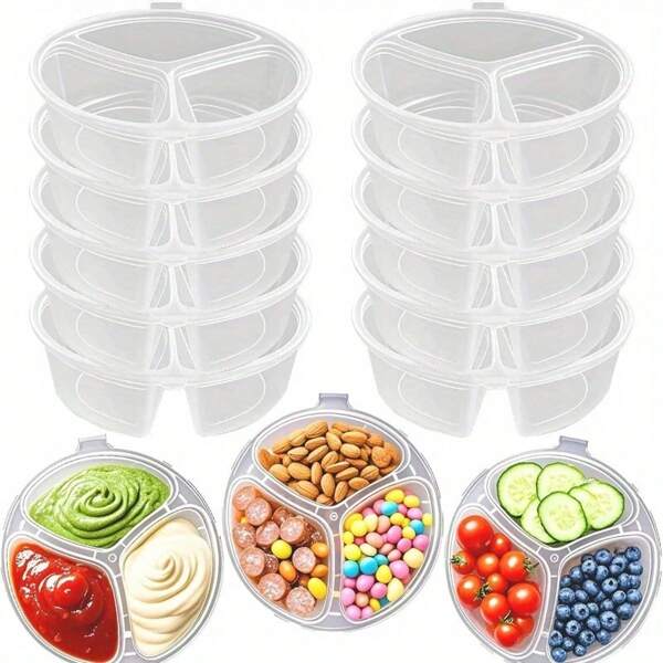 Set de 5/10/20 contenedores de comida desechables de 3 compartimentos con tapas, caja bento a prueba de fugas para picnics, fiestas y restaurantes
