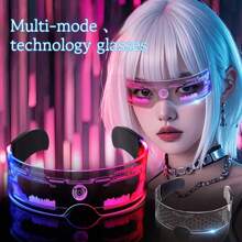 1pc LED 7-Color Illuminated Glasses - Sci-Fi Honeycomb Design - Futuristic Technology Style Glasses - Cyberpunk Eyewear - Cool Colorful Glasses - Dual Control 12 Modes - Curved Dual Temples Design (Stable Wear, Less Likely To Fall Off) - Perfect Gift - Birthday Gift - Ideal Present - Surprise Gift - Holiday Gift - Seasonal Gift - Halloween Gift - Christmas Gift - Stunning Costume Effect - Unlock Your Cyberpunk World - Gift - Toy
