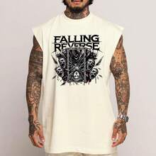 Falling Reverse Rock Dark Art Oversized Cotton Long Sleeve Tank Top - Beige - View 1