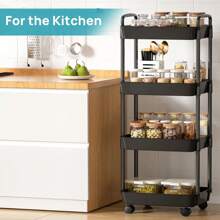3 Layer/ 4Layer Plastic Rolling Utility Cart With Handle Storage Trolley For Office, Living Room, Kitchen, Movable Storage Organizer With Wheel