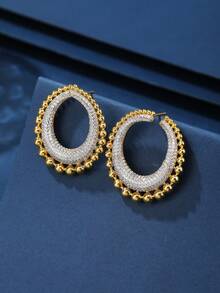 1 Pair Fashionable Copper Material Cubic Zirconia Decor Oversized Hoop Earrings - 020846 - View 4