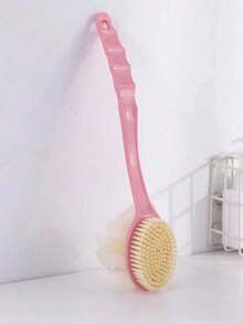 1pc Pink/Blue/Green Long-Handled Shower Brush, Multi-Purpose Scrub Brush For Back Exfoliation And Shower Cleaning - Multicolor - View 4