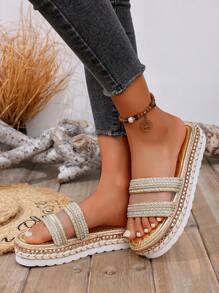 Sandalias planas decoradas con rhinestones 2025, con Top de malla transpirable para mujeres