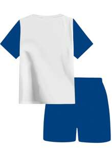 2pcs/Set Toddler/Little Boys' Casual 3D Football Print Loose Fit Round Neck T-Shirt And Shorts Outfit, Comfortable For Outdoor Sports & Running