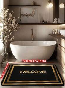 1pc Black Background, Paperclip Border, "Welcome" Pattern Bath Mat, Modern Minimalist Absorbent Non-Slip Bathroom Carpet, Flannel Bathroom Mat With Anti-Slip Backing, Suitable For Entrance, Bedroom, Kitchen, Bathroom Non-Slip Mat, Home Decor Rug