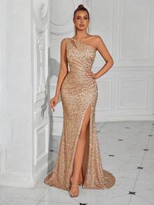 Vestido de fiesta con abertura frontal envolvente de lentejuelas y espalda abierta