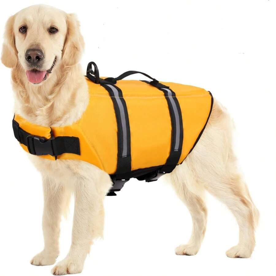 狗狗救生衣，抗撕裂高浮力，带救援手柄，纯色设计，适合小型、中型和大型犬
