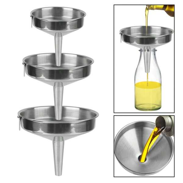 Embudos de boca ancha para enlatado, herramientas de cocina, embudo de barra para vino, cerveza, aceite, embudo de acero inoxidable, accesorios de cocina, embudo de metal