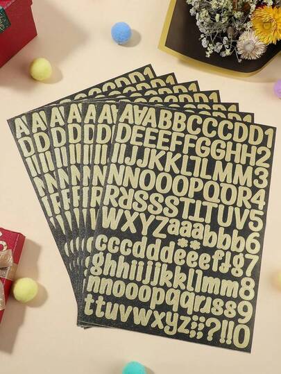 126 张闪光金色字母贴纸、字母数字贴纸贴花，适用于圣诞礼物、DIY 工艺品、剪贴簿、信封、卡片、标志装饰（大写和小写字母）