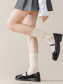 3 đôi tất tách ngón chân họa tiết ren đen, trắng và be thoáng khí dành cho nữ, thích hợp mặc hàng ngày, mùa thu - Nhiều màu - Xem 6