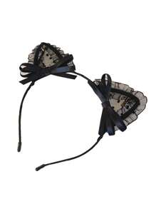 2 Peças Tiara de Orelha de Gato de Renda para Mulheres, Acessórios de Cosplay, Enfeite de Cabeça de Gatinho Fofo para Festa a Dois, Decoração de Cabelo para Festival de Halloween