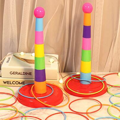 1set Kids Educational Ring Toss Game, Parent-Child Interactive Leisure Game, Indoor/Outdoor Children Competition Game, Train Early Color Recognition Ability (Circle & Tower Colors Random) School Supplies,