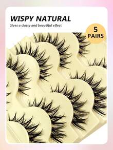 Asiteo 5 Pairs Delicate Cartoon Style False Eyelashes, Cat Eye Transparent Handle Short Anime Korean Makeup False Lashes - Ultra-Thin Transparent Band Faux Mink Lashes, Reusable Criss-Cross Eyelashes - 尖尾漫畫款 - 查看 3