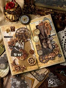 12 Peças/Pacote Adesivos Rígidos Ocos de Engrenagem de Relógio Vintage, Adesivos Decorativos de Artesanato DIY de Scrapbooking para Jornais, Álbuns, Artigos Escolares, De Volta às Aulas