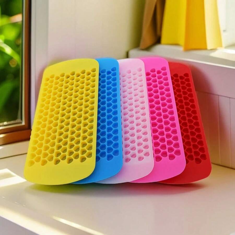 Rejilla de hielo de silicona de 150 agujeros, molde en forma de corazón mini, bandeja de cubos de hielo de 1 cm, molde de pegamento de cristal DIY, molde de gránulos de cera de pintura de fuego - Rojo - Ver 1