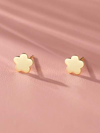 Brincos de Botão em Forma de Trevo de Quatro Folhas Cintilante de Prata 925 para Mulheres, Estilo de Moda Minimalista, Adequado para Uso Elegante Diário, Joias de Prata Pura em Tom Dourado