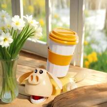 1pc Cute Piggy Coaster With Press-To-Open Mouth & Limbs, Will Laugh Piggy Coaster,Piggy Coaster With Funny Expression When You Put A Glass On His Back, Funny Teacup Holder, Thickened Anti-Slip Heat Insulation, Yellow & White Design, Gag Gifts For Pig Lovers, Desk Piggy Decoration, Desktop Decor,Fun Gift,Perfect For Easter, Thanksgiving, Mother's Day, Father's Day, Or Graduation Gifts, Heat Insulation Pad | Playful Design | Antislip Base