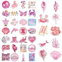 200张粉蓝美学贴纸，夏季海滩度假贴纸，粉色美学防水乙烯基贴纸，适用于水瓶、笔记本电脑、手机、行李箱、笔记本、冰箱、耳机等。 - 200藍粉色 - 查看 6
