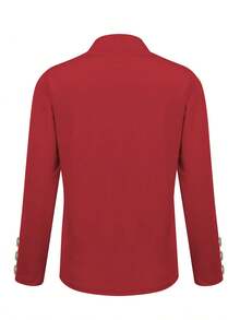 Women's Casual Solid Color Long Sleeve Button-Up Jacket - Red - View 3