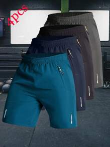 4 Stücke Set sommerlicher, lässiger und modischer, schnell trocknender Herren-Shorts für Sport, Laufen, Fitness und Strandmode, mit reflektierendem Druckdesign, das perfekte Geschenk für deinen Freund