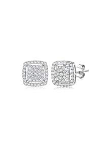 ORAZIO 1 Par de Pendientes de Botón con Circonita Cúbica para Hombre y Mujer, Juego de Pendientes con Poste de Plata de Ley 925 Chapados en Oro de 14K Hipoalergénicos, Redondos y Cuadrados con Circonitas Cúbicas Enchapadas, Pendientes Simulados con Halo de Diamante
